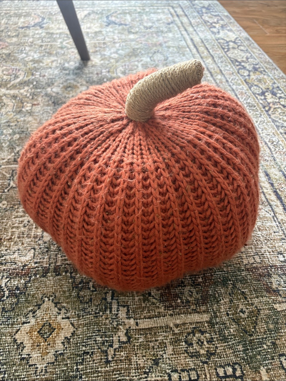 Target Knit Pumpkin Pillow in Rust Orange with Tan Stem